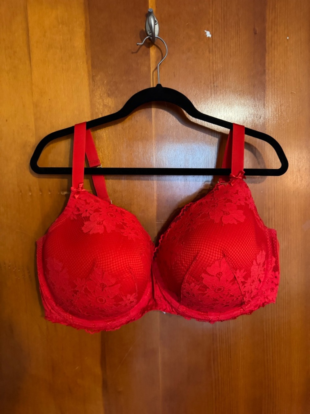 Cacique Red V-Wire Lace Balconette Bra